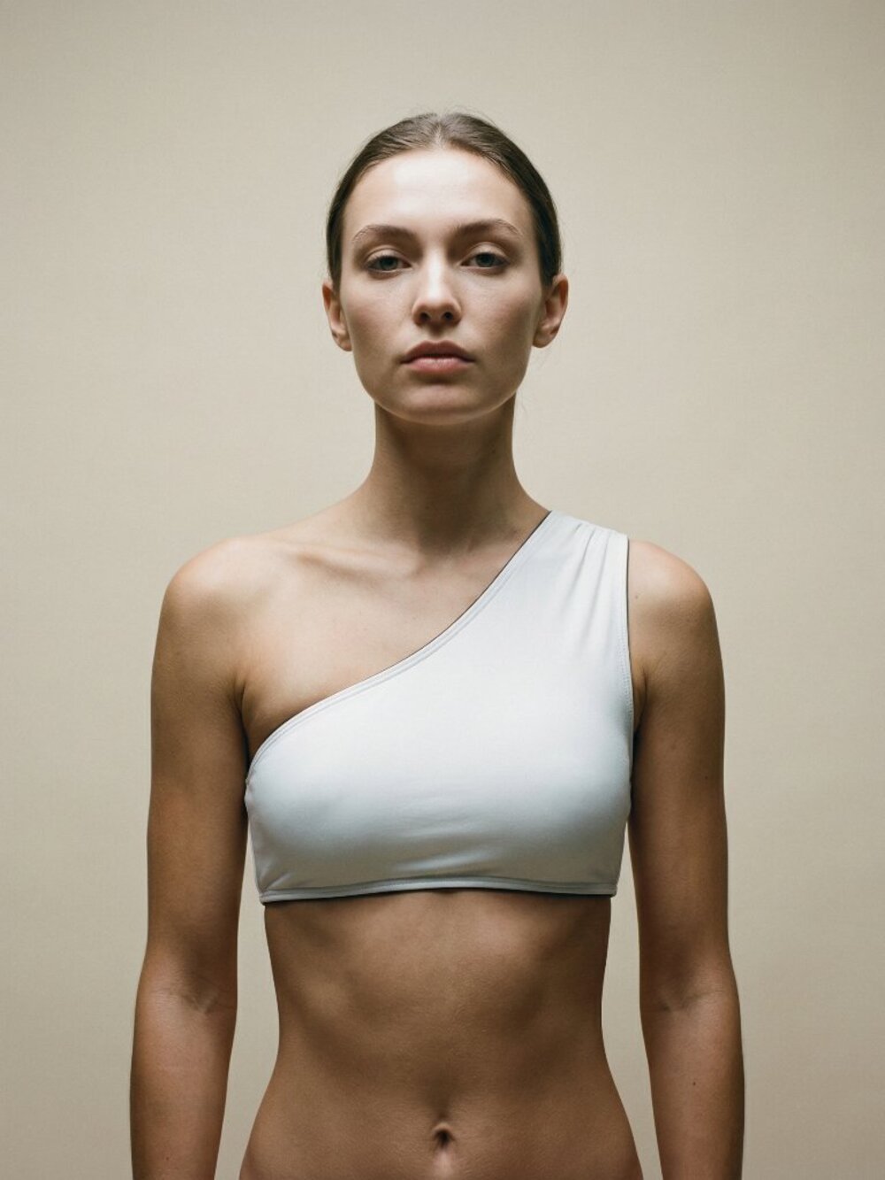PRISM One-Shoulder Bikini Top in Light Gray
